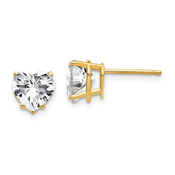 14K Gold 7mm Heart-Shaped CZ Earrings