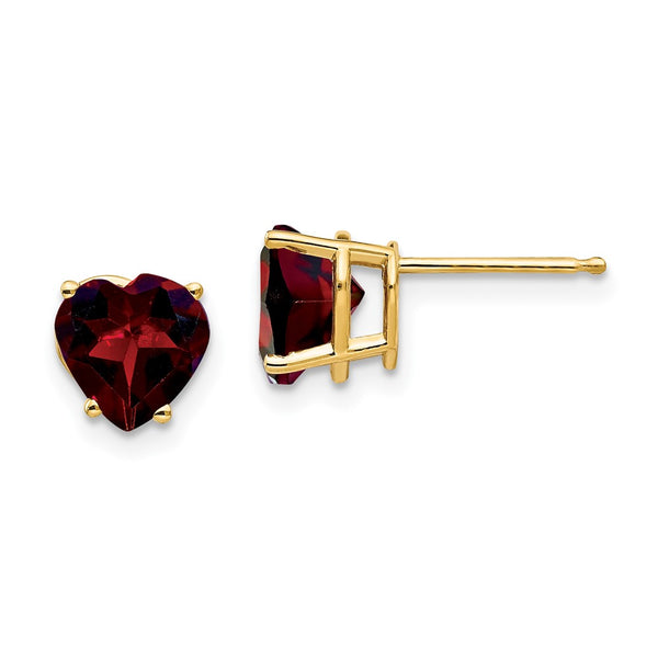 14K Gold 7mm Heart-Shaped Garnet Earrings