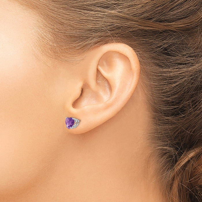 Exclusive 14K White Gold 7mm Heart-Shaped Amethyst Earrings - Stylish Value!-3