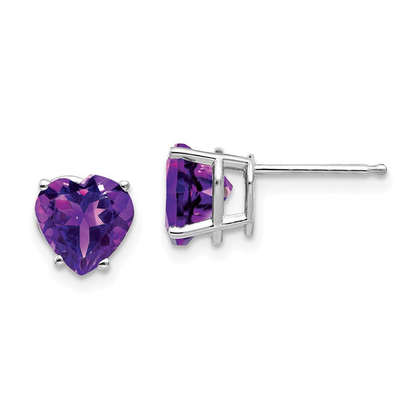 14K White Gold 7mm Heart-Shaped Amethyst Earrings