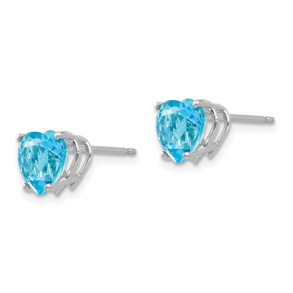 14K White Gold 7mm Heart-Shaped Blue Topaz Earrings