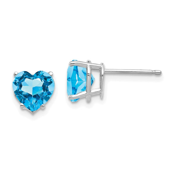 14K White Gold 7mm Heart-Shaped Blue Topaz Earrings