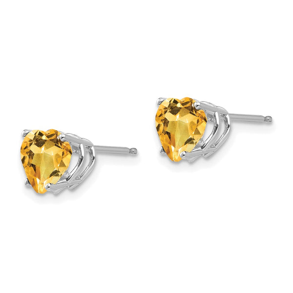 14K White Gold 7mm Heart-Shaped Citrine Earrings