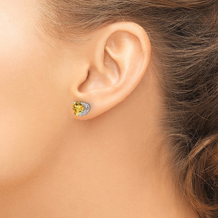 Exclusive 14K White Gold 7mm Heart-Shaped Citrine Earrings - Stylish Value!-3
