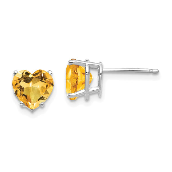 14K White Gold 7mm Heart-Shaped Citrine Earrings