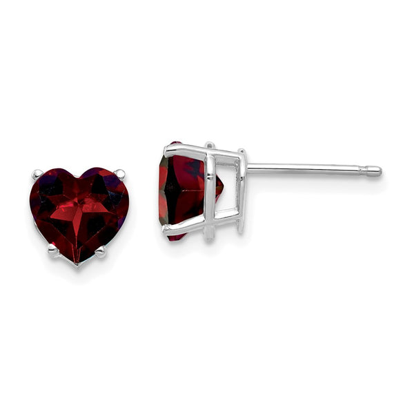 14K White Gold 7mm Heart-Shaped Garnet Earrings