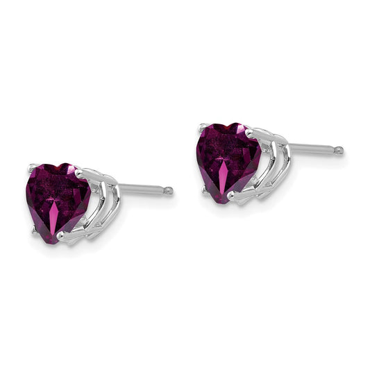 Buy Stylish 14K White Gold Heart-Shaped Rhodolite Garnet Stud Earrings