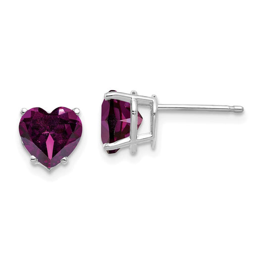 Buy Stylish 14K White Gold Heart-Shaped Rhodolite Garnet Stud Earrings