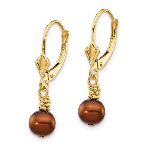 14K Gold Dangle Earrings with 5-6mm Freshwater Pearls
