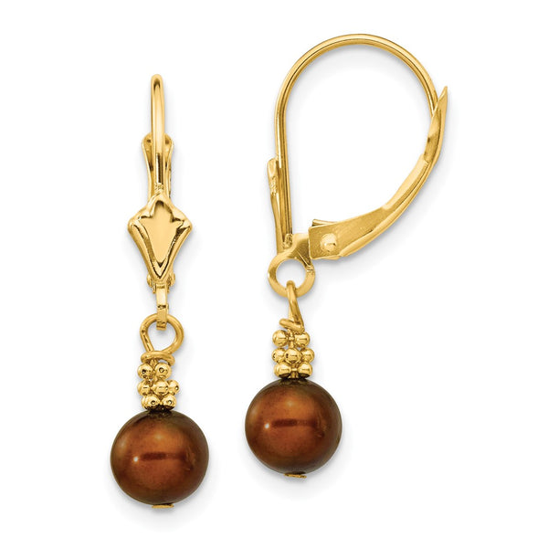 14K Gold Dangle Earrings with 5-6mm Freshwater Pearls