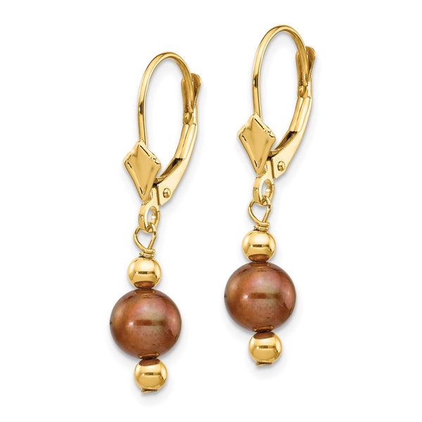 14K Gold Pearl Dangle Earrings - 5-6mm Freshwater
