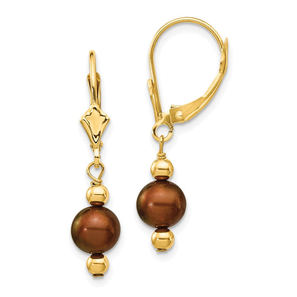 14K Gold Pearl Dangle Earrings - 5-6mm Freshwater
