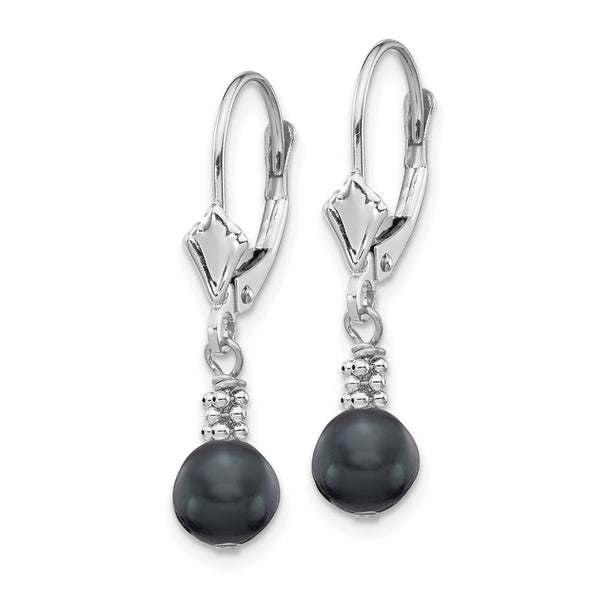 14K White Gold Leverback Earrings with 5-6mm Black Pearls
