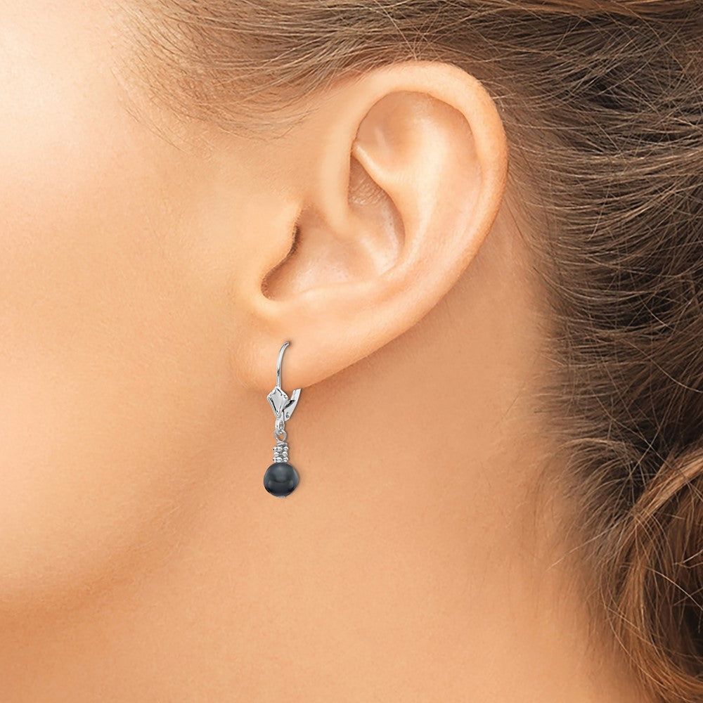 Buy Stylish 14K White Gold Leverback Earrings with 5-6mm Black Pearls