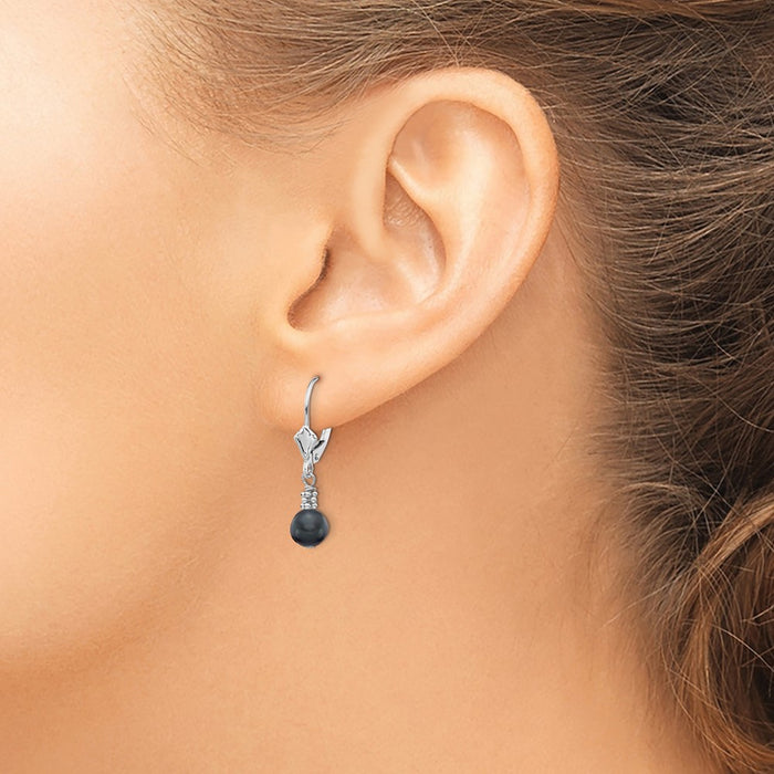 Buy Stylish 14K White Gold Leverback Earrings with 5-6mm Black Pearls-3