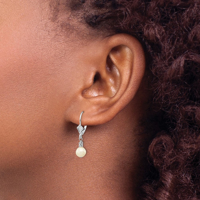 Exclusive 14K White Gold Pearl Dangle Earrings - Stylish 5-6mm Size & Leverback Closure-3