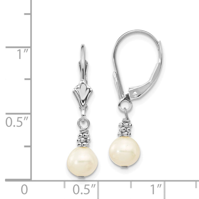 Exclusive 14K White Gold Pearl Dangle Earrings - Stylish 5-6mm Size & Leverback Closure-4