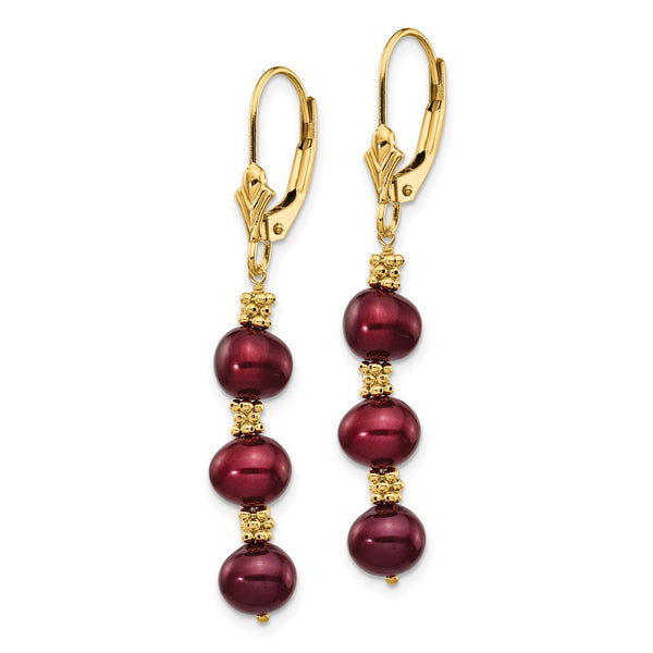 14K Gold Brown Pearl Dangle Earrings (5-6mm)