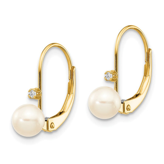 High-quality 14K White Gold Leverback Earrings with Pearls & Diamonds - Stylish Value!