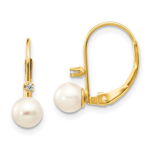 High-quality 14K White Gold Leverback Earrings with Pearls & Diamonds - Stylish Value!
