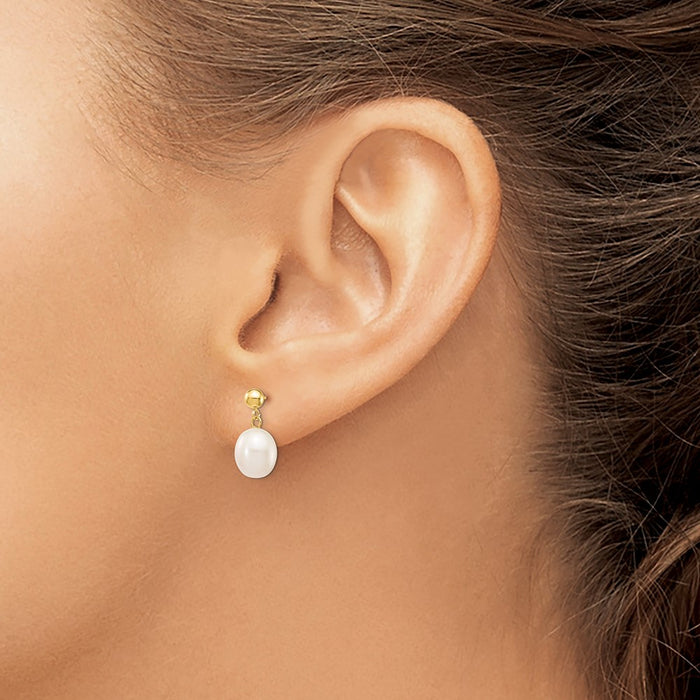 High-Quality 14K White Gold 8-9mm Pearl Dangle Earrings - Stylish Value Deal-3