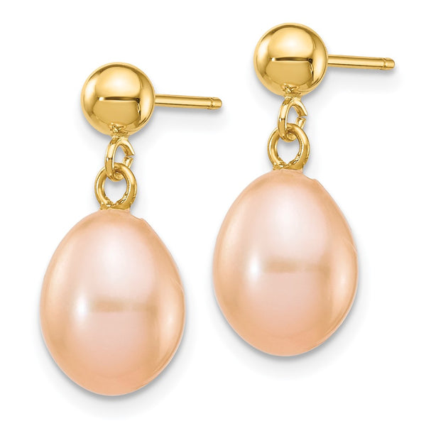14K Gold Dangle Earrings with 7-8mm Freshwater Pearls