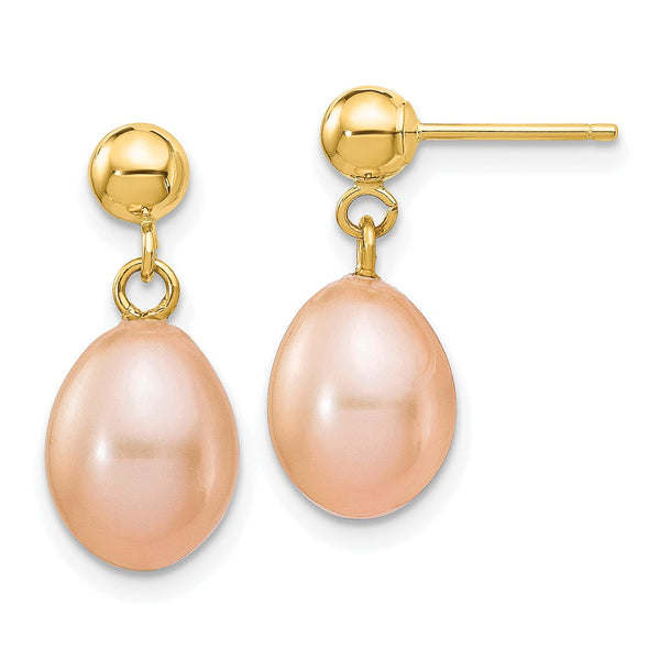 14K Gold Dangle Earrings with 7-8mm Freshwater Pearls
