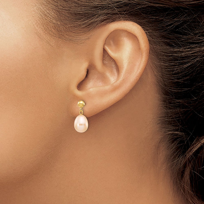 Exclusive 14K Gold Pink Rice Freshwater Pearl Earrings 8-9mm - Stylish Value!-3