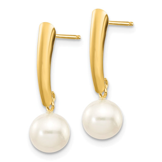 High-Quality 14K White Gold Freshwater Pearl Dangle Earrings - Stylish 6-7mm