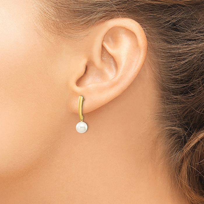 High-Quality 14K White Gold Freshwater Pearl Dangle Earrings - Stylish 6-7mm-3