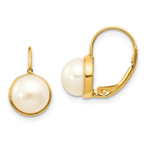14K White Gold Leverback Earrings with 6-7mm Freshwater Pearls - Style GR1-1014530