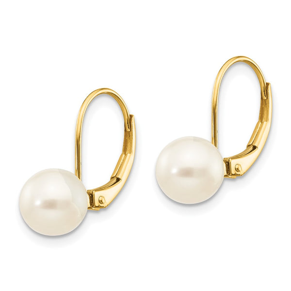 14K White Gold Leverback Earrings with 7-8mm Pearls - Style GR1-1014533