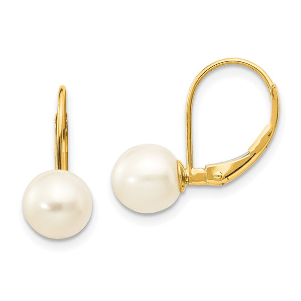 14K White Gold Leverback Earrings with 7-8mm Pearls - Style GR1-1014533