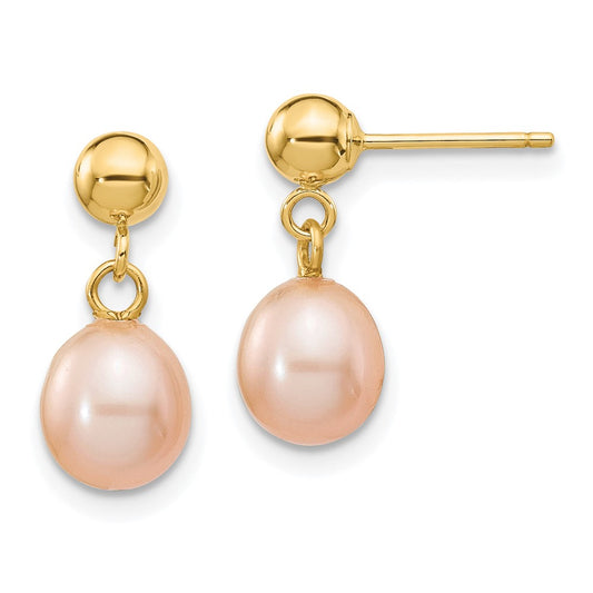 Buy Stylish 14K Gold Pink Rice Freshwater Pearl Dangle Earrings 6-7mm