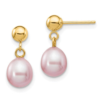 Shop Stylish 14K Gold Dangle Earrings with 6-7mm Purple Rice Pearls