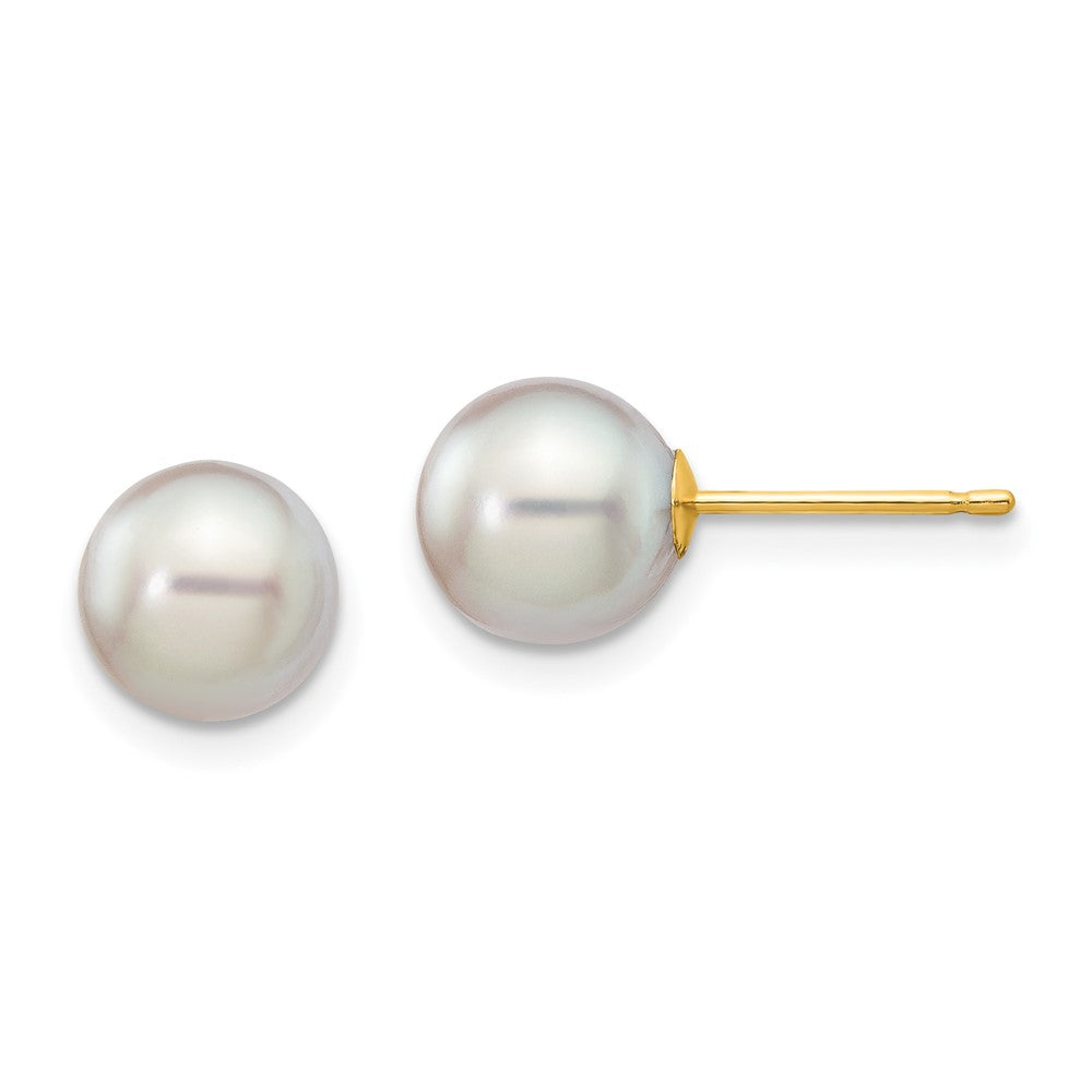 Buy Stylish 14K Gold Grey Round Akoya Pearl Stud Earrings - 7-8mm Luxury