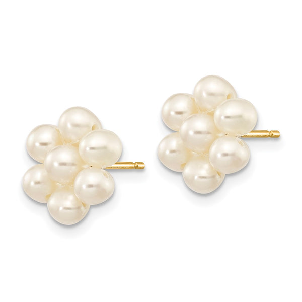 14K White Gold Freshwater Pearl Flower Earrings - 3-4mm