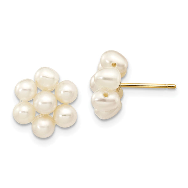 14K White Gold Freshwater Pearl Flower Earrings - 3-4mm
