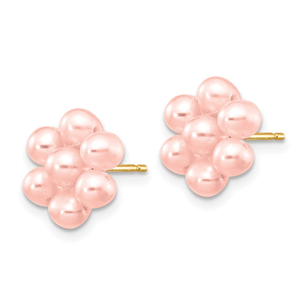 14K Gold Pink Egg Pearl Flower Earrings - 3-4mm