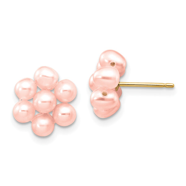 14K Gold Pink Egg Pearl Flower Earrings - 3-4mm