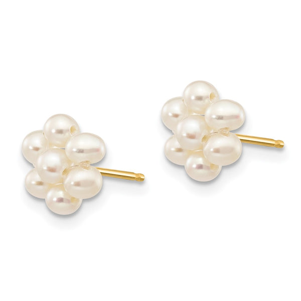 14K White Gold Flower Earrings with 2-3mm Freshwater Pearls