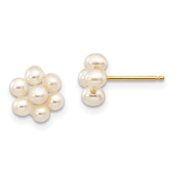 14K White Gold Flower Earrings with 2-3mm Freshwater Pearls