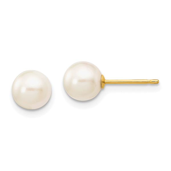 14K White Gold Akoya Pearl Stud Earrings, 6-7mm