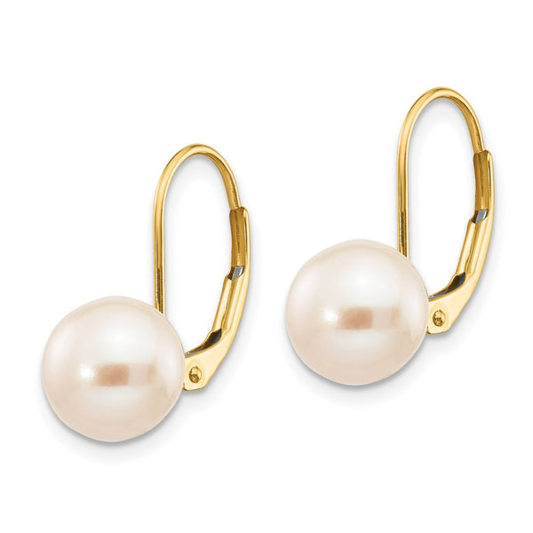 14K Gold 8-9mm Pearl Leverback Earrings