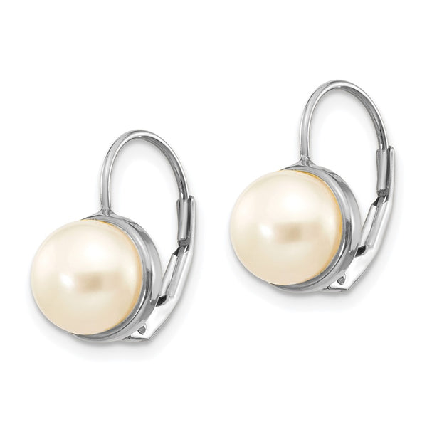 14K White Gold Leverback Earrings with 6-7mm Pearls