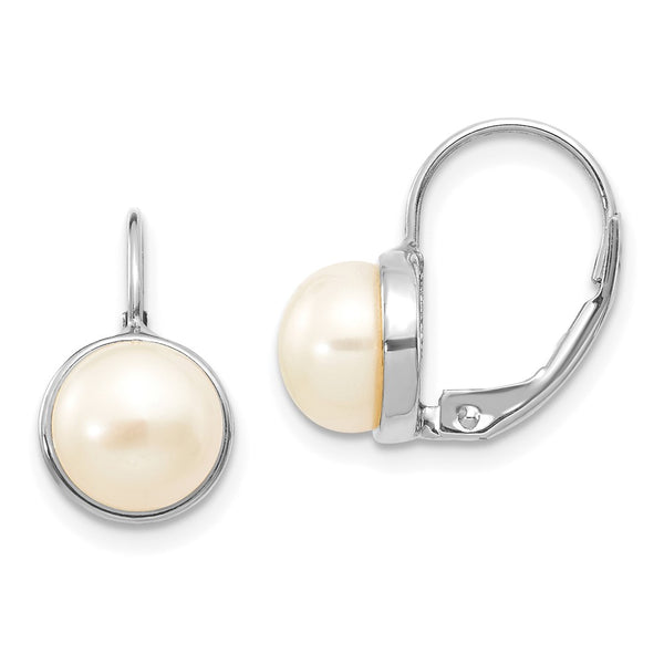 14K White Gold Leverback Earrings with 6-7mm Pearls