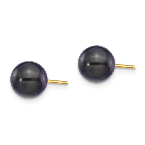 14K Gold Black Round Akoya Pearl Earrings - 7-8mm