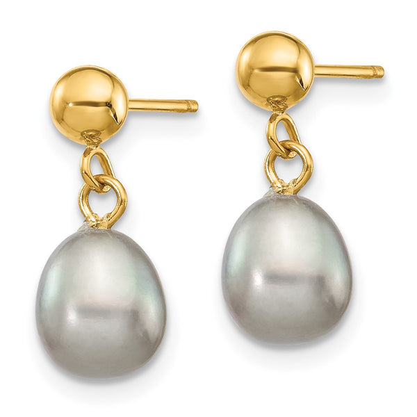 14K Gold Freshwater Pearl Drop Earrings - 6-7mm