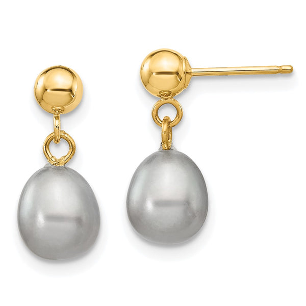14K Gold Freshwater Pearl Drop Earrings - 6-7mm