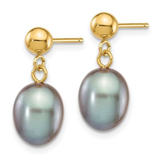 Buy Stylish 14K Gold Grey Rice Freshwater Pearl Drop Earrings - 7-8mm Luxury